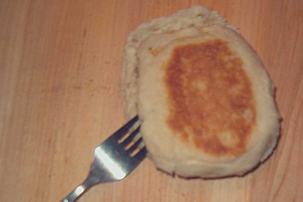 Cut the english muffins with a fork
