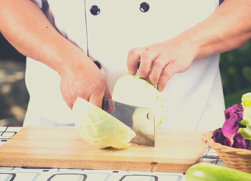 cutting cabbage